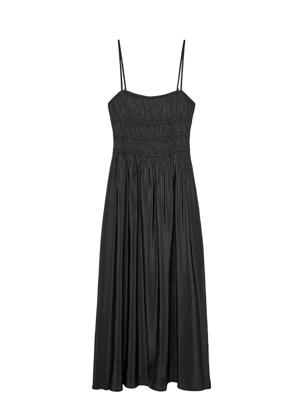 Zara Black Smocked Maxi Dress with Spaghetti Straps